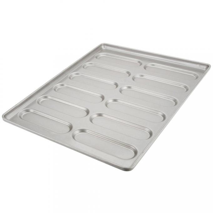 Rk Bakeware China-41055 Glazed Aluminized Steel Rounded End Hoagie Bun Pan - 12 Molds