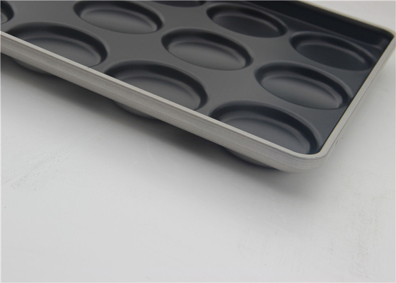 RK Bakeware China Foodservice 42425 Glazed Aluminized Steel 15 Mold 3.42 oz. Hamburger Bun Tray Muffin Top Cookie Pa