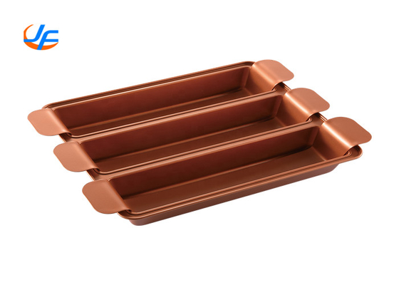 RK Bakeware China Foodservice NSF Telfon Coat Aluminum Loaf Pans Pullman Three Cup Loaf Pan Copper Trisagna Pan