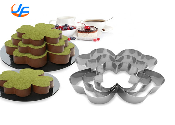 RK Bakeware China Foodservice NSF Stainless Steel Four Leaf Clover Mouse Molding Mousse Cake Rings Customized Size