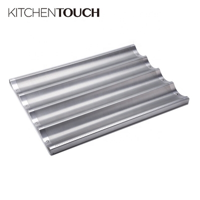 4 slotted aluminum french  bread baking pan baguette baking tray for bar or bakery or restaurant