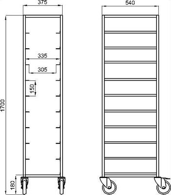 RK Bakeware China Foodservice NSF 600 × 400 mm Oven Baking Tray Trolley , Gastronorm Stainless Steel Trolley